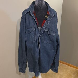 Eddie Bauer Men's Blue Denim Plaid Lined Shacket XL Tall